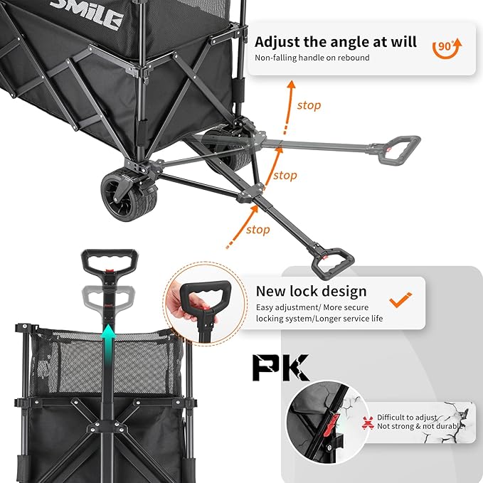EchoSmile Collapsible Folding Wagon Cart with Mesh Fabric - 480lbs Capacity 2-in-1 Heavy Duty Utility Wagon for Camping, Beach, Grocery &Shopping