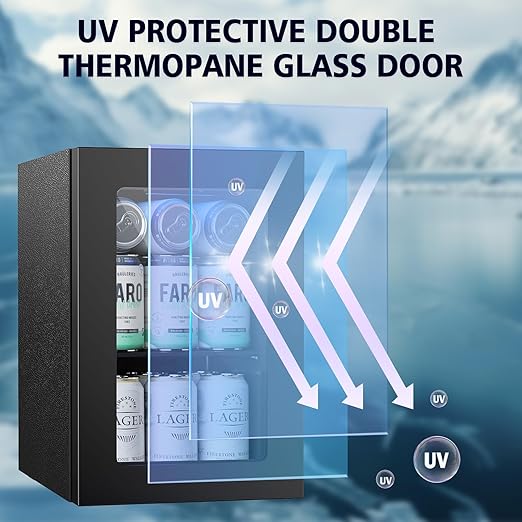 COWSAR Commercial Beverage Refrigerator 24-Can Mini Fridge, Countertop Wine Cooler Small Adjustable Digital Thermostat, LED Light, Freestanding Countertop Drink Refrigerator for Home, Bar & Office