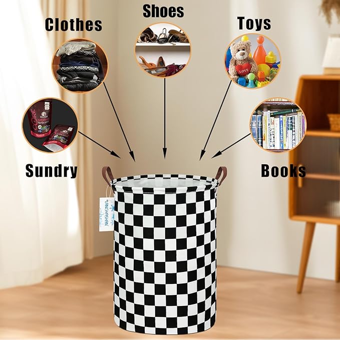 LANGYASHAN Laundry Basket Canvas Fabric Collapsible Organizer Basket for Storage Bin Toy Bins Gift Baskets Bedroom Clothes Children Nursery Hamper (Racing flag)