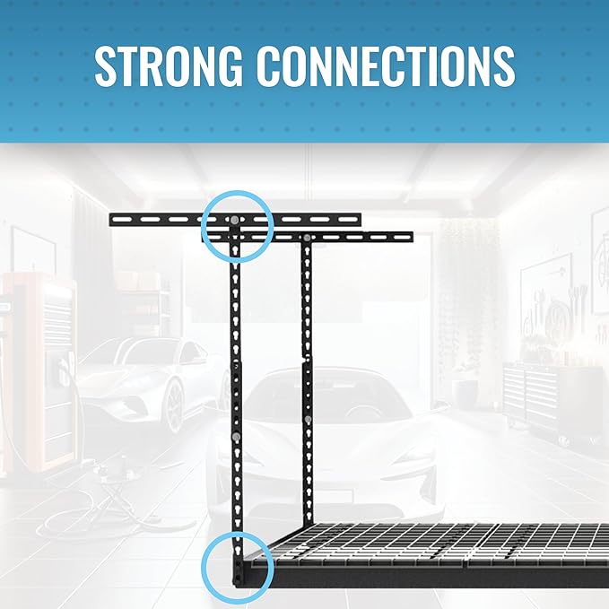 MonsterRax Overhead Garage Storage Rack - 4 x 8 Ceiling Racks for Garage, Organization Shelving, Hanging Shelf, Grey, 24"-45" Height Adjustment