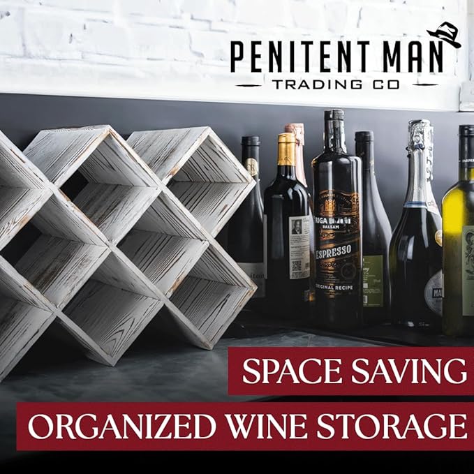 Penitent Man Wooden Wine Rack - Rustic Farmhouse Wine Racks Countertop Storage and Bottle Rack for Wine Storage