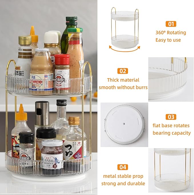 360 Rotating Makeup Organizer for Vanity, Bathroom Countertop Spinning Perfume Organizer, High-Capacity Cosmetic and Skincare Dresser Make Up Holder Rack (2 Tiers, White)