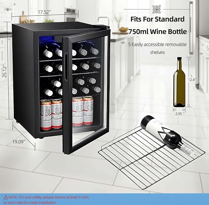 Antarctic Star 16 Bottle Wine Cooler Beverage Refrigerator Small Mini Wine Cellar Beer Soda Clear Glass Door Bar Fridge Quiet Operation Compressor Adjust Temp Control Freestanding, 2.5 Cu. Ft