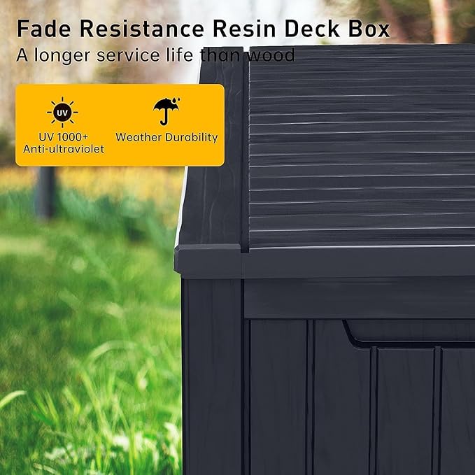 EasyUp 200 Gallon Deck Boxes Resin Large Storage Bins with Lids, Outside Storage Box & Deck Boxes Outdoor Waterproof for Outdoor Use