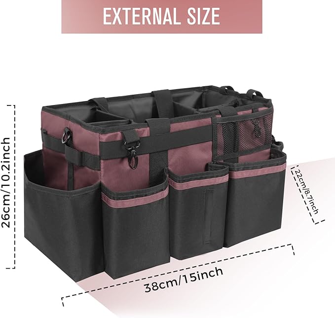 Wearable Cleaning Caddy, Cleaning Caddy Supplies Organizer with Handle & Shoulder Straps for Housekeepers, Under Sink & Car Cleaning Tool Organizers Bag with 4 Foldable Divider (LotusPink)