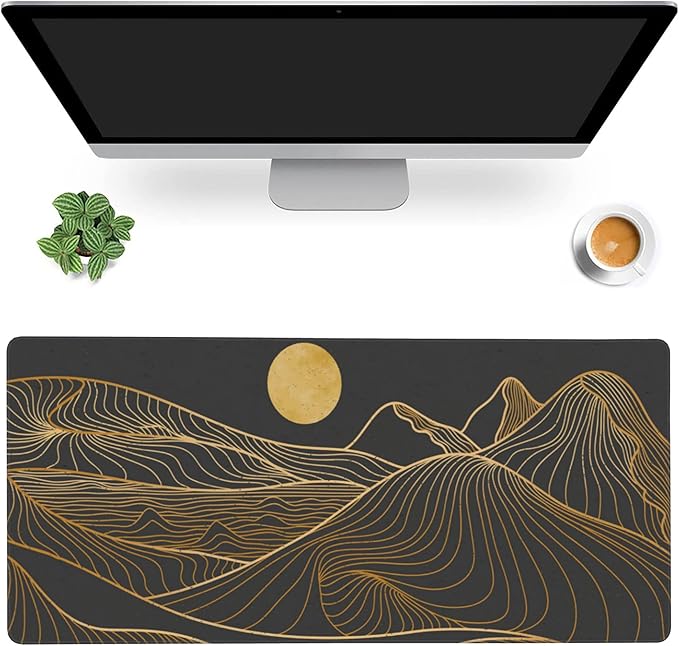 Desk Mat,Mountain Line Art Extended Gaming Mouse Pad,Large Non-Slip Rubber Base Mousepad with Stitched Edges,Waterproof Mouse Mat Desk Pad for Office Game Home 35.4x15.75 in