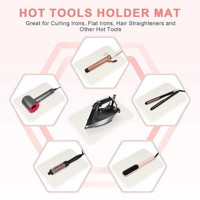 AMIJEAL Oversize Silicone Heat Resistant Mat for Hair Tools, Curling Iron Flat Iron Hair Straightener Holder Mat, Portable Hot Tools Sleeve Pad for Travel Vanity Salon(14.2" x 11.0")