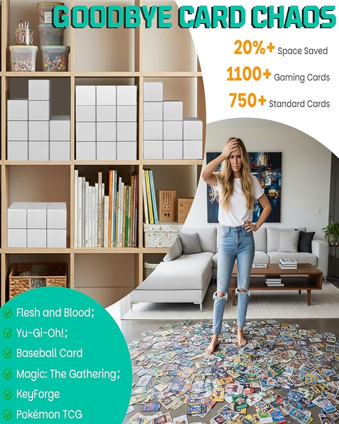 Laminated Trading Card Storage Box, 6-Pack Storage Card Box with 5-Compartment, Glossy White Cardboard Collector Box for TCG/Sports Cards Storage