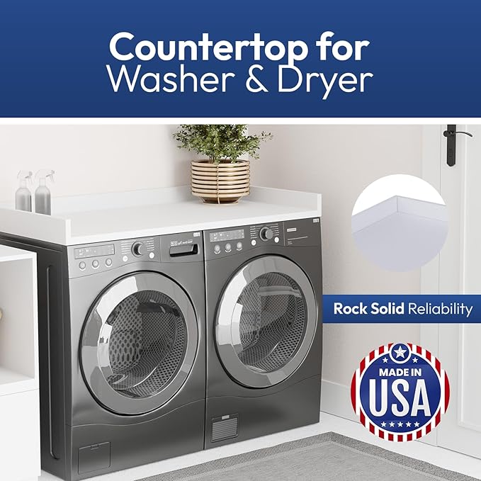 OfficeSimpli Large Washer Dryer Countertop 30 x 58 - Made in USA - Heavy-Duty Laundry Countertop Over Washer and Dryer, Laundry Room Countertop Organization Solution with Non-Slip Pads, Glacier White
