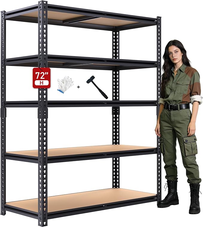 72" H Storage Shelves,Storage Shelves Heavy Duty,2400LBS Metal Shelving Units,Adjustable Garage Shelving Heavy Duty for Garage Storage,Warehouse,16"x35.5"x72"