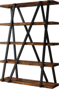 FUSUNBAO Unique 5-Tier Wooden and Metal Frame Bookshelf,Vintage Industrial Modern Style Tall Bookcase,72 "H x 12 "W x 47" L,Rustic Large Wooden Shelf,Display Shelf for Home Office,Retro Brown