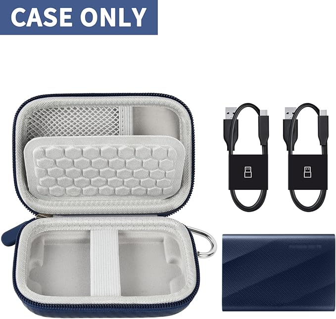 Carrying for Samsung T9/ T7/ T7 Shield Portable SSD 4TB 2TB 1TB, USB External Solid State Hard Drive Storage Travel Carrying Holder Fits for USB Cable (Blue)-Box Only