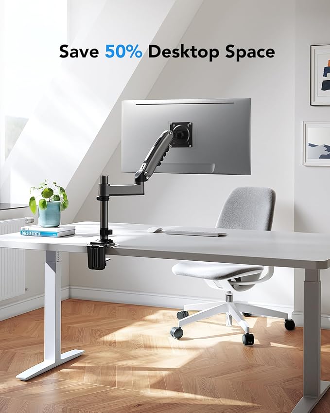 HUANUO Single Monitor Arm, Adjustable Desk Mount for 13-34 inch Screens, Holds 19.8lb, 22.44 inch Max Height, Full Motion Swivel Monitor Stand with VESA 75x75mm and 100x100mm Compatibility