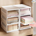 5 Pack Stackable Drawer Storage Baskets – Foldable Closet Organizer with Slide-Out Drawer Feature for Clothes, Kitchen, Bathroom & Laundry Room – Space-Saving Storage Bins, White