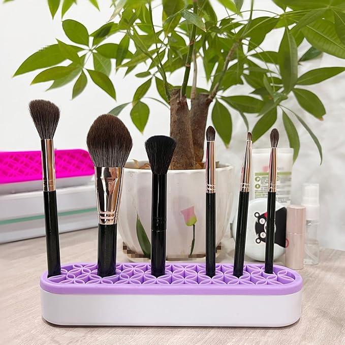 TANG SONG 1 PC Silicone Make up Brush Holder Cosmetic Storage Box Desktop Organizers (Light Purple)