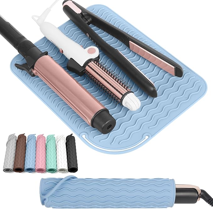 Larger Size Silicone Heat Resistant Mat for Curling Irons, Flat Irons, Hair Straightener and Other Hair Styling Tools, Portable Hot Tools Pad Cover for Travel Vanity Salon(12.0" x 9.0")