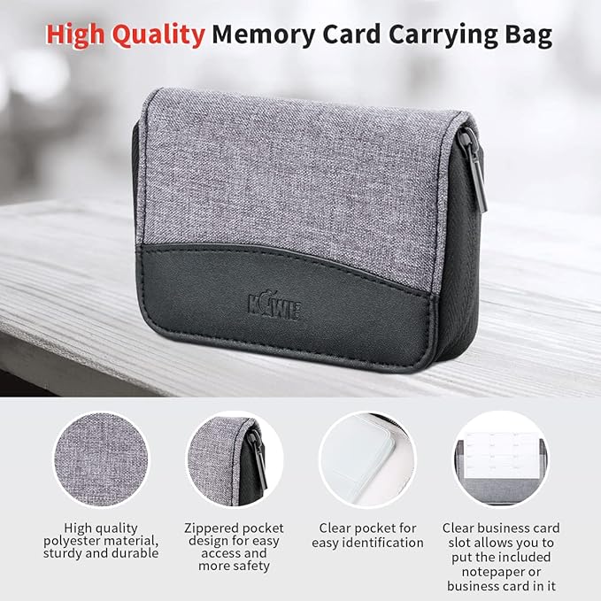 AWS Memory Card Case Holder: 28 Slots for 24 SD SDXC SDHC + 4 CF XQD - Portable Organizer with Labels - Grey