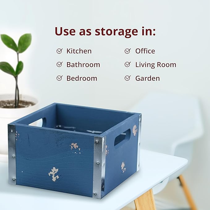 wald imports - Set of 3 Blue Wooden Crates for Storage - Decorative Wooden Crate Set for Home Decoration & Display - Vintage Storage for Household Goods