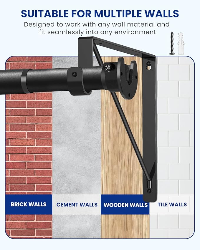 Closet Rods for Hanging Clothes with Triangular Brackets, 17 to 28 Inches Stepless Adjustable Closet Rod, 1.3 Inch Heavy Duty Closet Rod for Closet Wardrobe Laundry RV (Without Board/Black)