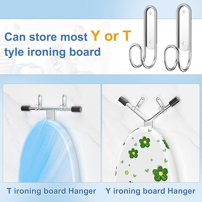 Ironing Board Holder Wall Mount, Durable Ironing Board Holder Stainless Steel, Space Saving Iron Board Hook for Wall Heavy Duty, for Laundry Room Livingroom Bathroom Small(Y or T Leg)