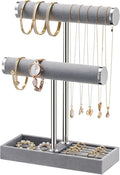 2 Tier Bracelet Holder Display - Detachable T Bar Grey Velvet Bracelet Holder, Jewelry Holder Organizer for Bracelet, Necklace, Earrings, Rings