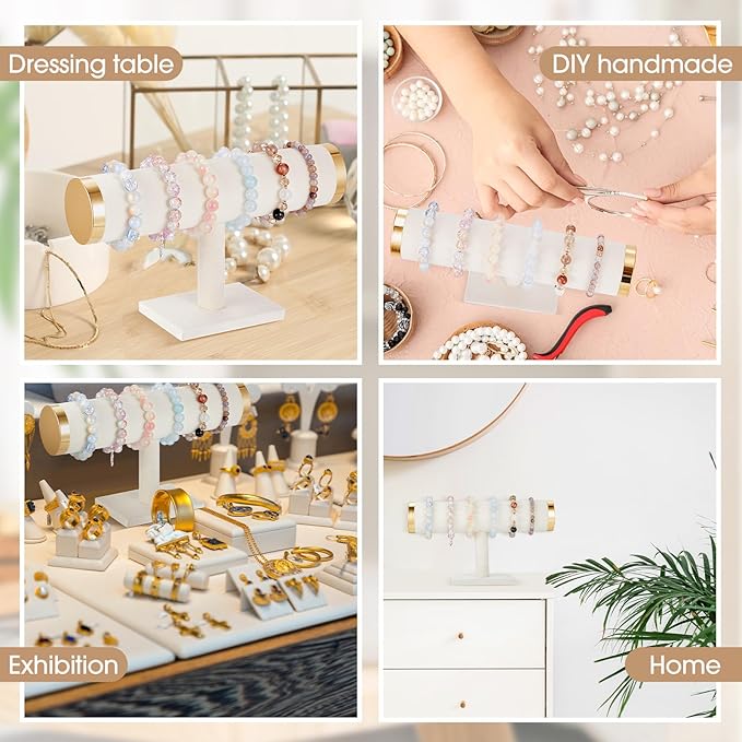 Wenqik 4 Pcs Bracelet Holder Stand Beige Velvet Bracelet Jewelry Display Holder for Vendors Scrunchies Selling Bangle Watch Hair Ties Organizer(Beige, Gold)
