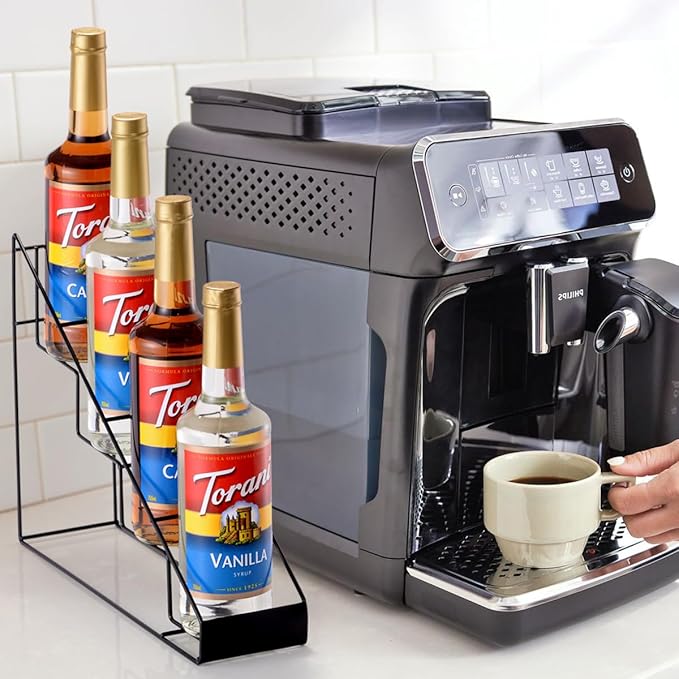 Coffee Syrup Rack for Coffee Bar Accessories, Fits with Torani and Monin Syrup, Coffee Bar Organizer Holds 4 Bottles 2 Pack