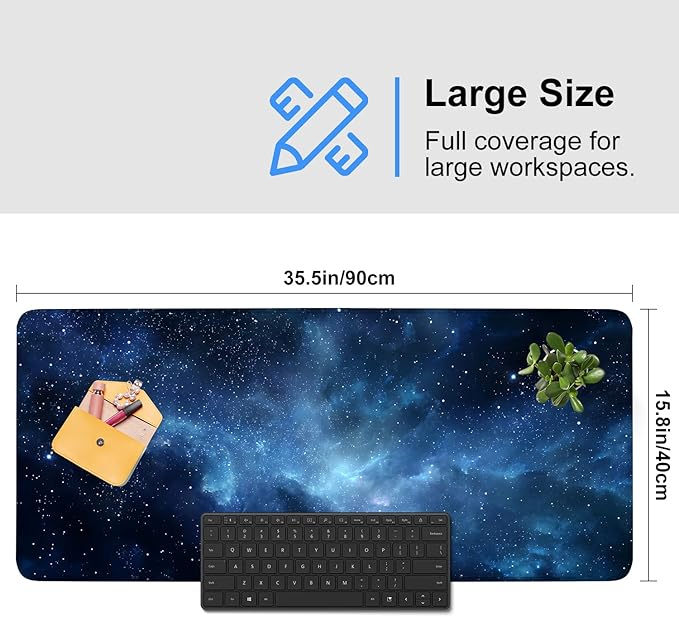 Galaxy Mouse Pad – Large Extended Desk Mat 35.43 x 15.75 in – Deep Space Nebula Starry Sky Design, Non-Slip Base, Waterproof Surface, Oversized Keyboard & Mouse Pad for Gaming or Office