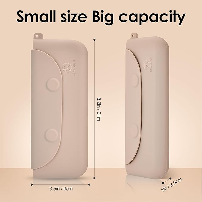 Silicone Makeup Brush Holder Large Travel Makeup Brush Case Original Design Brushes Holder with Magnetic Closure Khaki