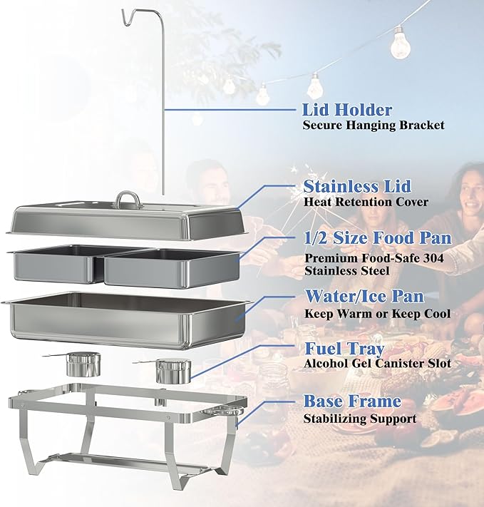 Chafing Dishes for Buffet 1 Pack,11Qt Food Warmers for Parties Buffet,Stackable Design for Easy Storage 1/2 Size Food Pans Buffet Servers and Warmers for Wedding, Catering, Events