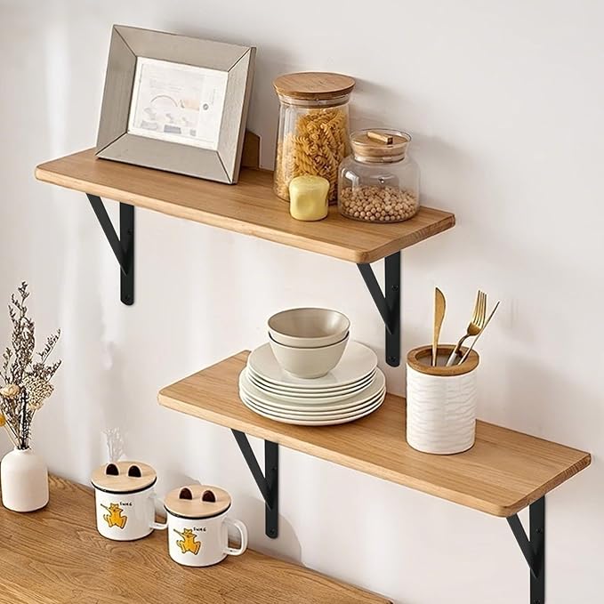 8 Pack L14 x H 10" Black Heavy Duty Shelf Brackets with Screws Metal Shelf Brackets Shelf Support Angle Brackets for Shelves L Brackets Heavy Duty Floating Shelf