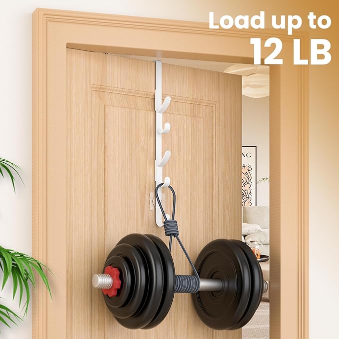 Over The Door Hooks, Metal Door Hooks for Hanging, Over The Door Purse Organizer for Coat Hanger, Back of Shower Door for Hanging Towel Rack Clothes, Hat, Bathroom, Closet (White-4Packs)
