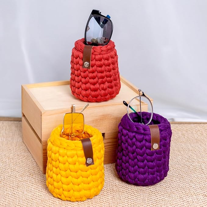 Handcrafted Vertical Eyeglasses Holder Stand for Reading Desk Nightstand Table - Small Eyeglass Organizer Stand for Bedside - Soft and Sturdy Knit Eyeglass Stand - Fits Standard Size Glasses