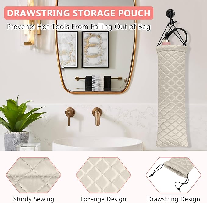 AMIJEAL Heat Resistant Hair Tools Organizer Bag Portable Travel Drawstring Storage Cover Pouch for Hair Straightening Irons, Curling Irons, Flat Irons and Hot Styling Tools(16" x 4.3")