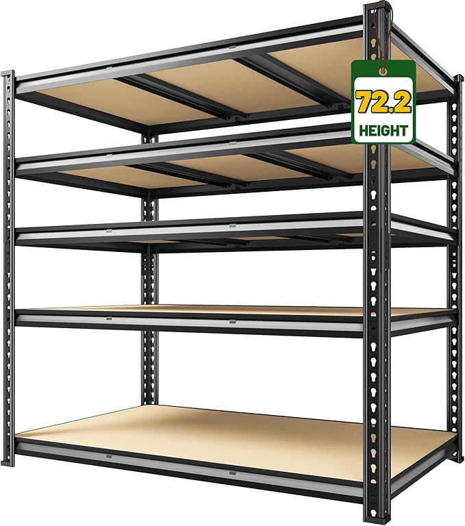 2800 LBS Garage Shelving 72.2" H Garage Storage Shelves, 5 Tier Adjustable Shelving Unit, Storage Shelves for Storage, Basement, Warehouse, Pantry, Kitchen, 48.1" W x 24.1" D x 72.2" H, Black