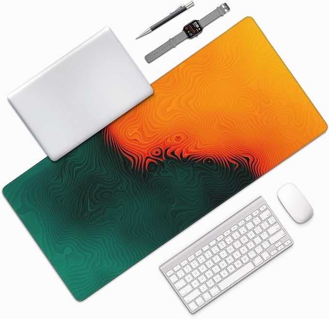 Colorful Topographic Large Mouse Pad, Vintage Aesthetic Gaming Desk Mat, XXL Keyboard Desk Pad Mat for Desktop, 35.4"x15.7" Non-Slip Base Big Mousepad with Stitched Edges