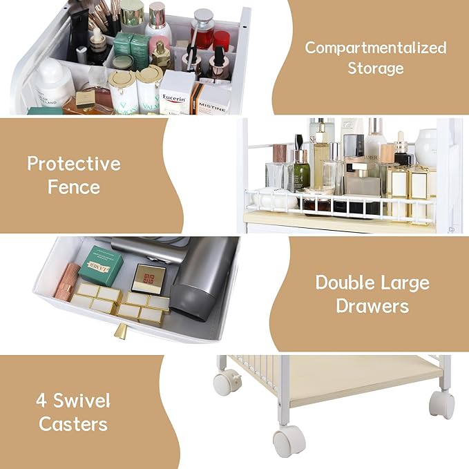 YGJT Makeup Organizer, Floor Skincare Cosmetics Organizer with Drawers, Jewelry Organizers and Storage for Earring Necklace, Vanity Organizer for Skin Care Perfume Makeup Brush Nail Polish Hair Tool