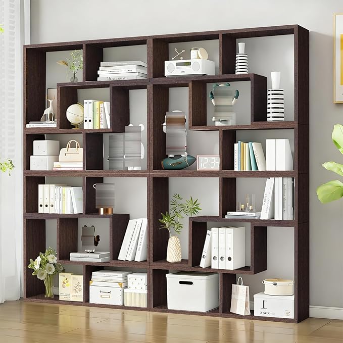 Expandable Bookcase with Adjustable Width,Wooden Room Divider Bookshelf,Standing Display Storage Organizer for Living Room,Study Room or Home Office