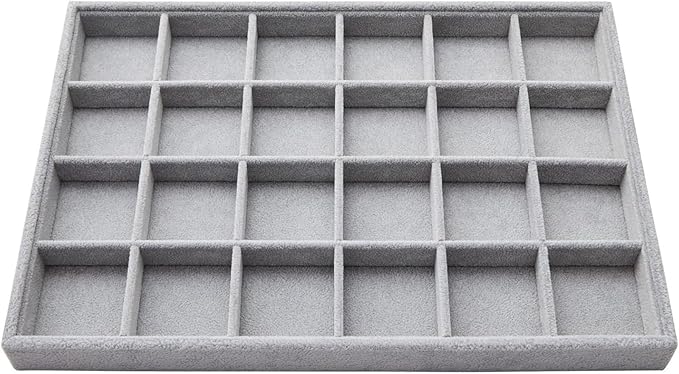 Juvale 2 Pack Velvet Jewelry Organizer Tray for Earrings, Stackable 24 Grid Storage for Rings (Gray, 14x10 in)