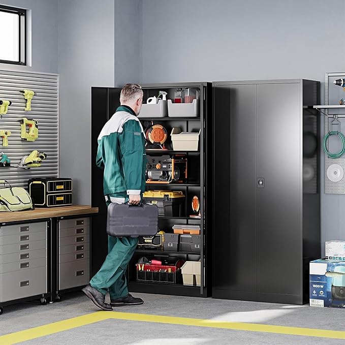 Letaya Metal Garage Storage Cabinets with Lock Door and Adjustable Shelves, Steel Tool Cabinets for Home,Office,Warehouse Organisieren (Black)