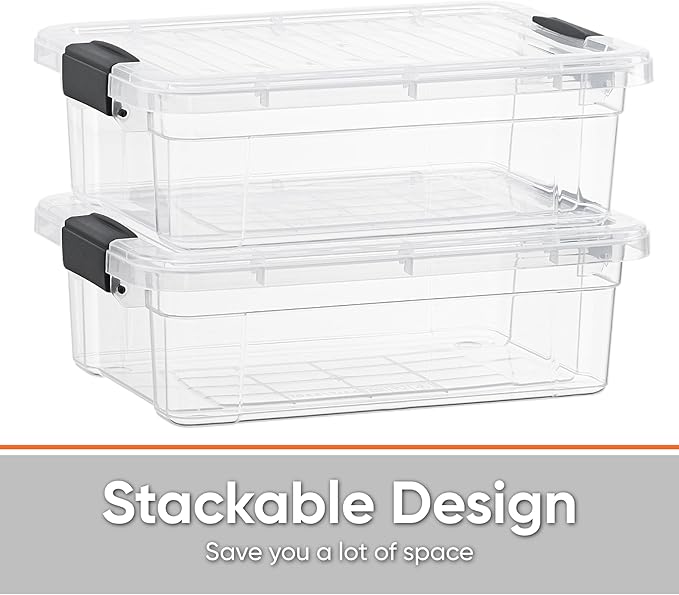 Superio Clear Storage Bins with Lids, 3 Quart BPA Free Plastic Containers, Transparent Boxes for Organizing, Stackable Crates, Organizer Totes for Home, Office, School, and Dorm