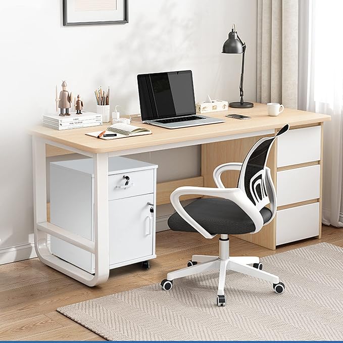 File Cabinet with Lock and Drawer, Mobile Under Desk Storage Cabinet with 360° Swivel Wheels, Wooden Filing Cabinet File Organizer for Legal/Letter/A4 Documents, Home Office Filing Cart (White)
