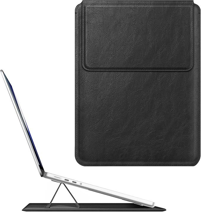 Fintie Sleeve Case for MacBook Air 13.6 A3240 A3113 A2681, Pro 14 A3434 A3401 A3185 A3112 A2992 A2918 A2779 A2442, MacBook Pro/Air 13 - PU Leather Slim Bag Cover with Stand Feature, Black