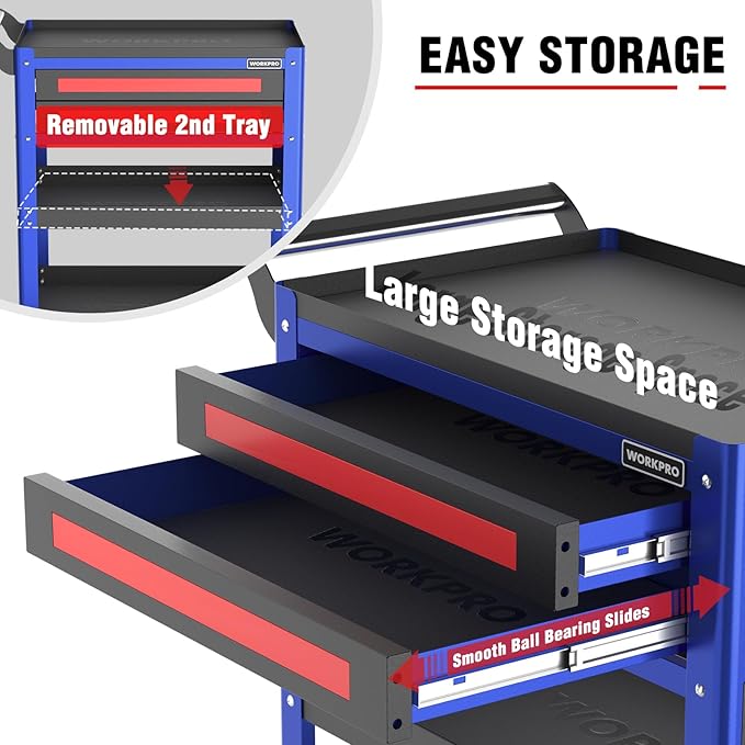 WORKPRO Premium 28" 2-Drawer Rolling Tool Cart, Heavy Duty Utility Industrial Service Cart Storage Organizer with Wheels and Locking System, for Mechanic, Warehouse, Garage, Workshop, 400 lbs Load