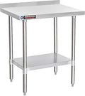 DuraSteel NSF Commercial Kitchen Table - 24 x 30 Inch Cooking Prep Stainless Steel Kitchen Island Workstation w/ Adjustable Under Shelf - Heavy Metal Backsplash Workbench For Restaurant, Home, Garage