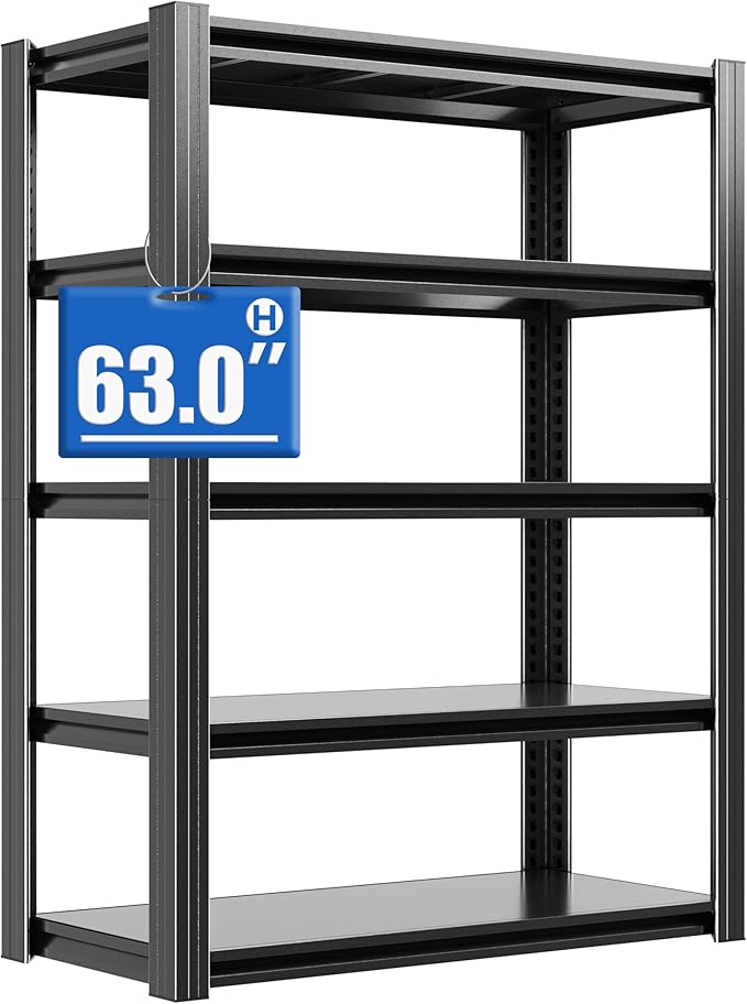 Metal Storage Shelving Heavy Duty, Shelves Unit for Garage, Adjustable 5 Tier Storage Rack, Industrial Utility Shelf for Garage, Warehouse, Basement, Kitchen,15.7" D x 31.5" W x 63" H, Black