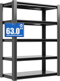 Metal Storage Shelving Heavy Duty, Shelves Unit for Garage, Adjustable 5 Tier Storage Rack, Industrial Utility Shelf for Garage, Warehouse, Basement, Kitchen,15.7" D x 31.5" W x 63" H, Black