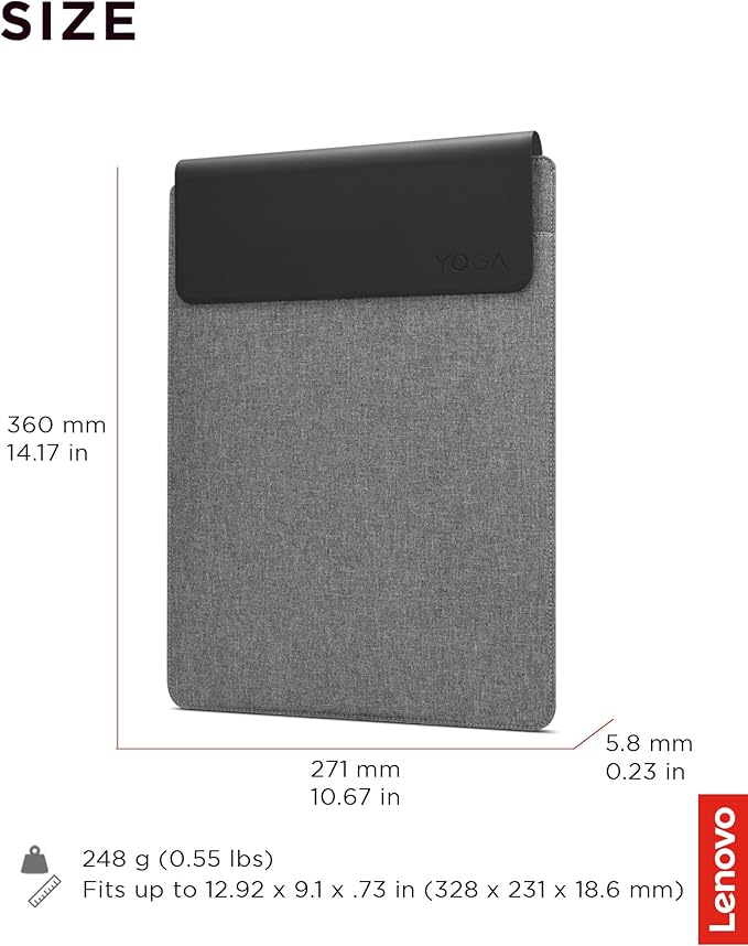 Lenovo Slim Laptop Sleeve 14 Inch Notebook/Tablet - Compatible with MacBook Air/Pro - Eco-Friendly Lightweight Case with Accessory Pocket & Magnetic Closure - Grey