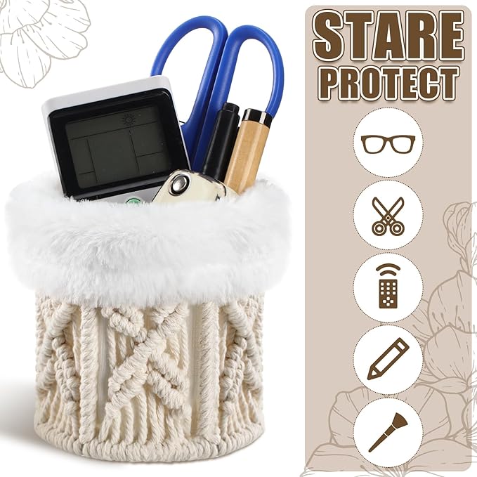 Geelin 2 Pcs Glasses Holder for Nightstand Eyeglass Stand Boho Fuzzy Decor for Office Desk Organizer Bedside