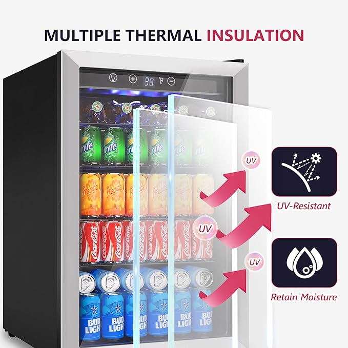 4.5 Cu.ft Beverage Refrigerator Cooler, 145 Can Mini Fridge with Digital Temperature Display for Soda Beer Wine, Freestanding beverage fridge with Adjustable Shelving for Home Office Bar